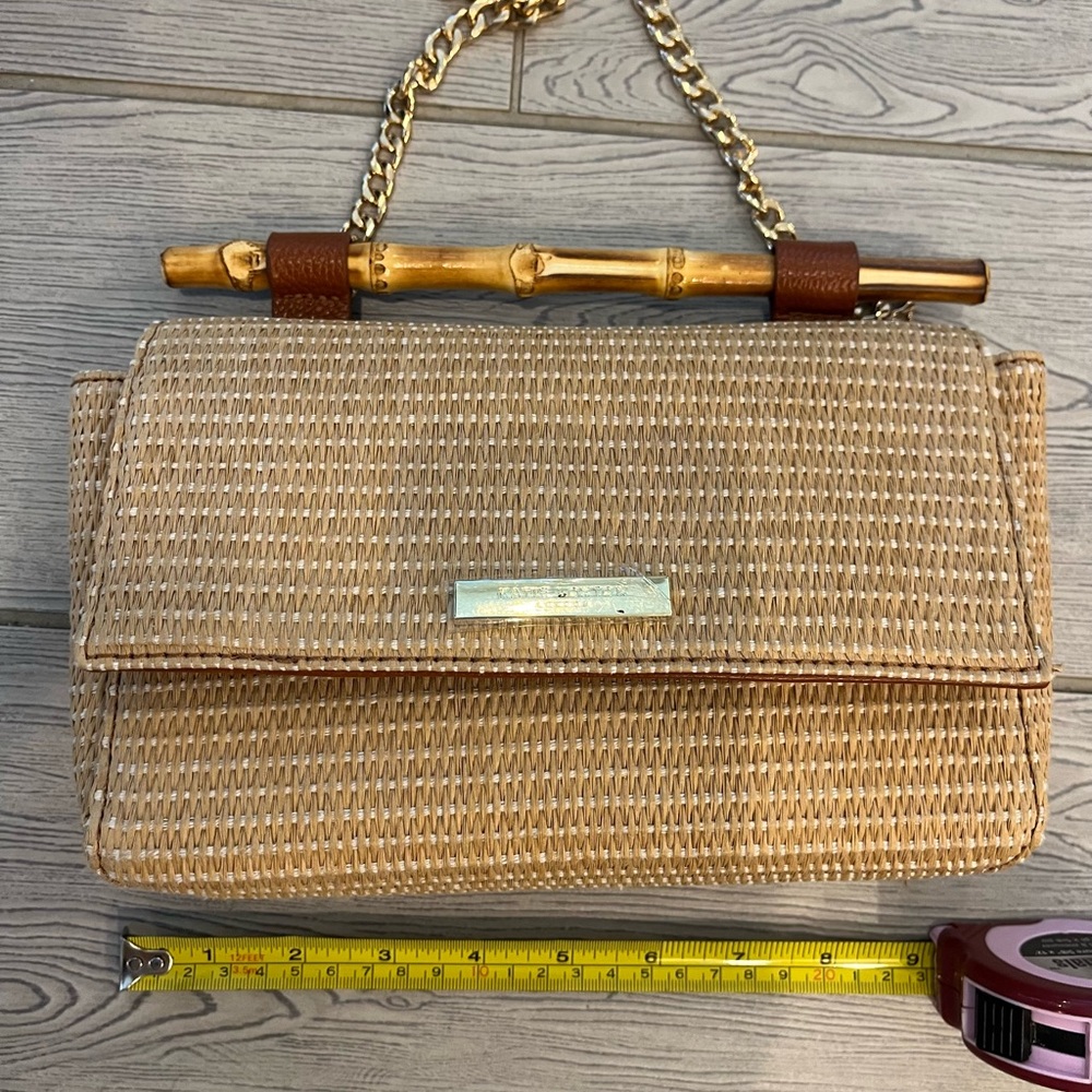 Katie Loxton London Elegant Tan Woven Straw Crossbody Bag with Gold Chain - Picture 12 of 15